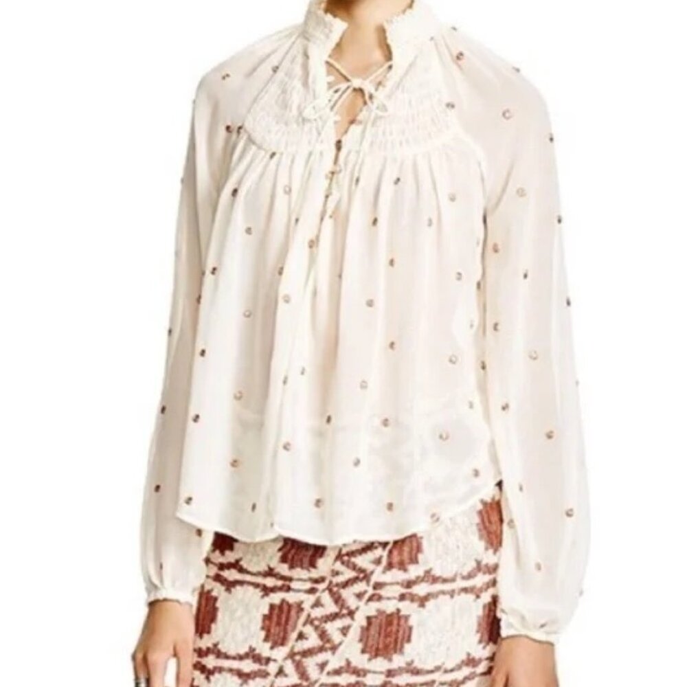 Free People "Ready to Run" Dot Georgette Top